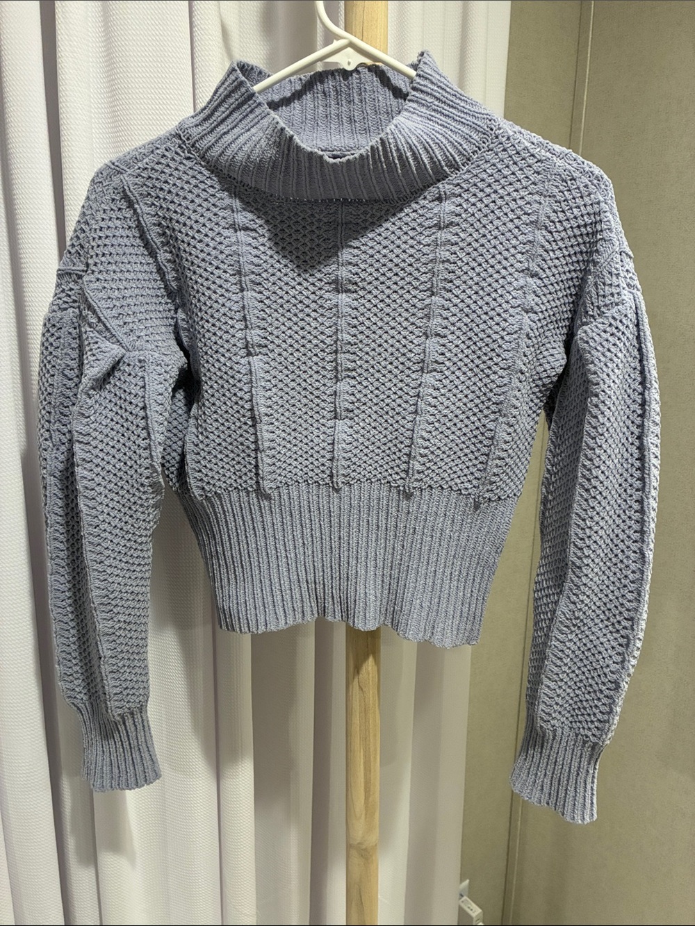 Cropped Lavender Cable-Knit Turtleneck Sweater